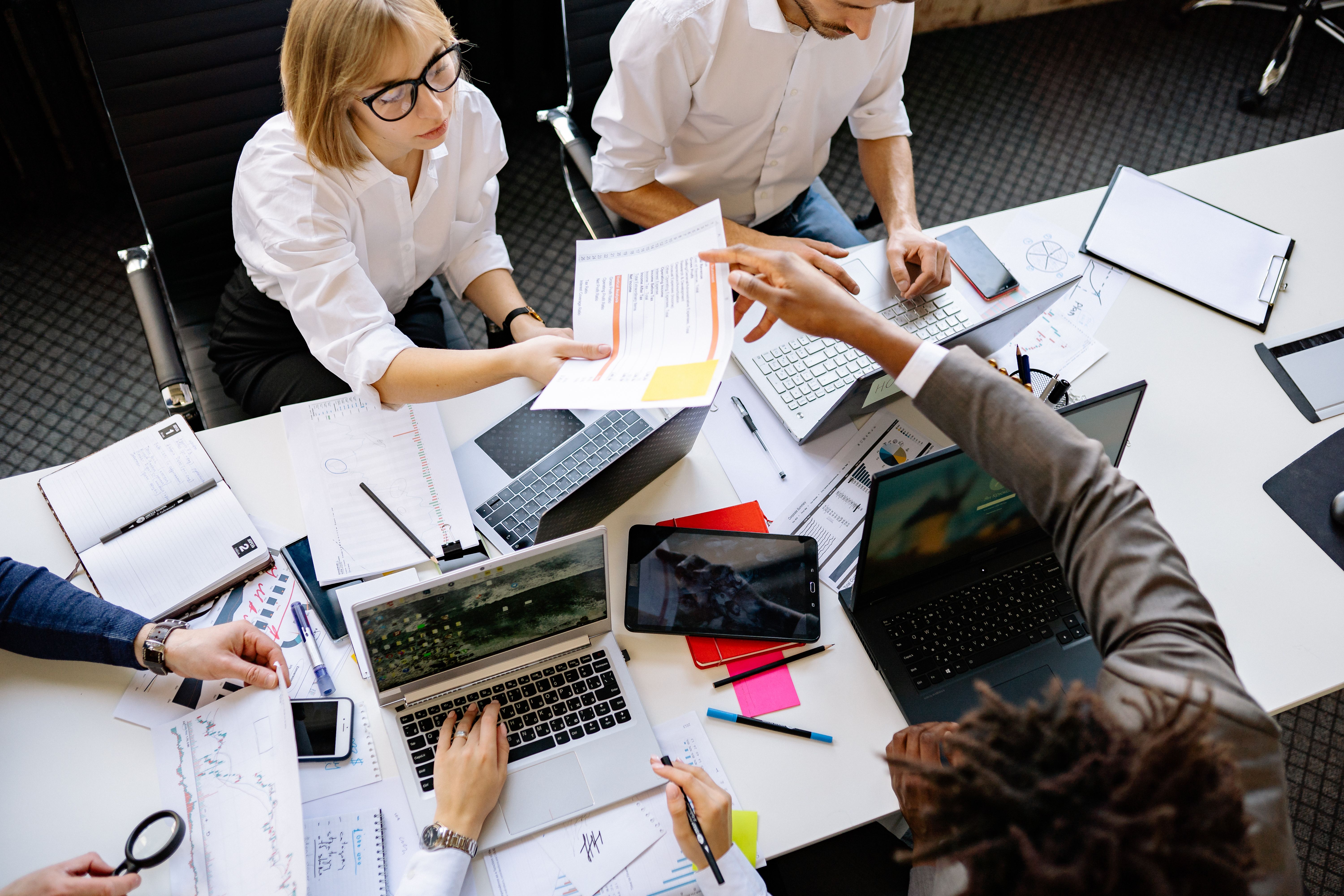 Engineers collaborating with clients